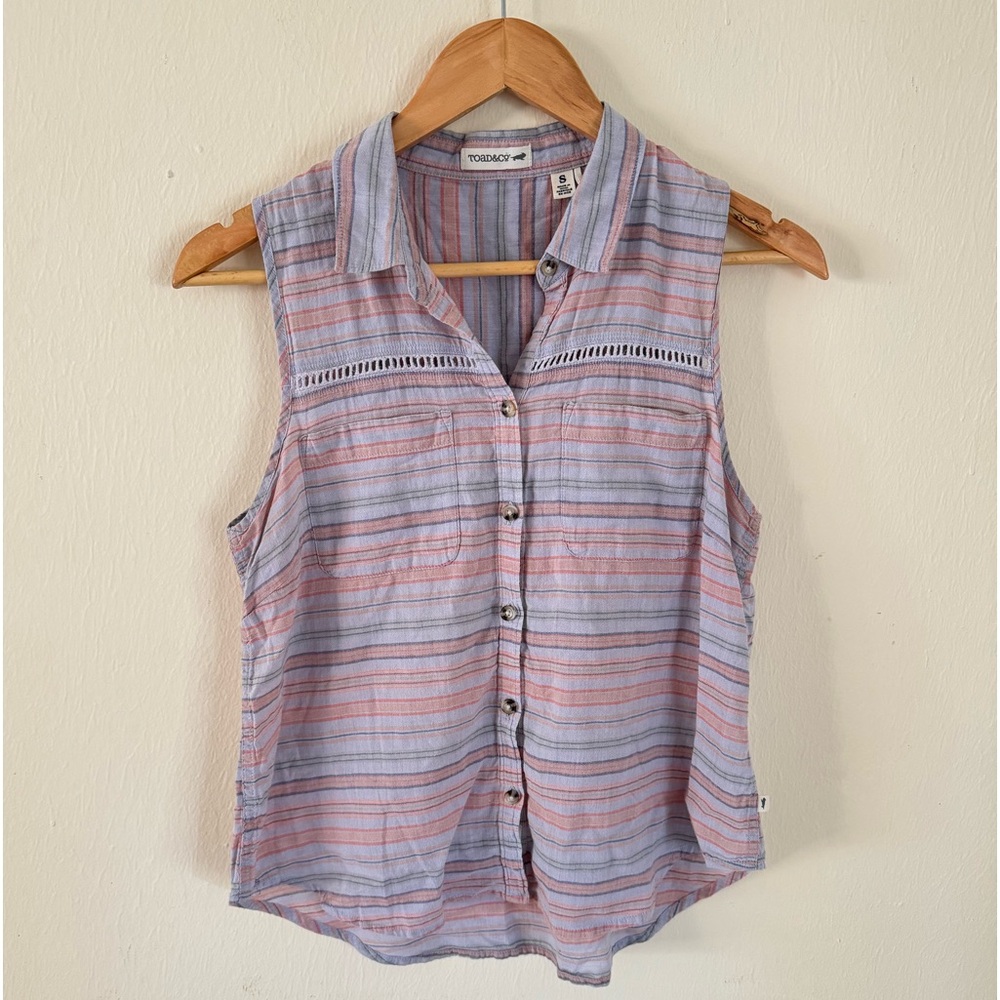 Toad & Co Tank Top button down size small Airbrush Sleeveless Deco Shirt
